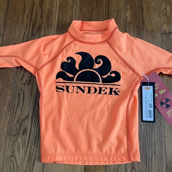 SUNDEK 50+ UV Protection Long Sleeve Orange T-shirt Rash Guard Size 6 - Picture 3 of 5